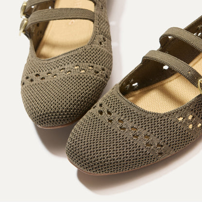 The Double Buckle Mary Jane in Safari Crochet | Rothys Women