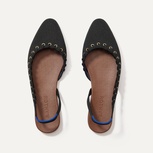 The Almond Slingback in Eyelet Black | Rothys Women